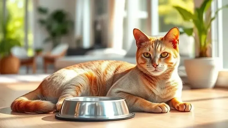Gato castrado saudável e com pelo brilhante, demonstrando os benefícios de uma ração específica para seu bem-estar e controle de peso.