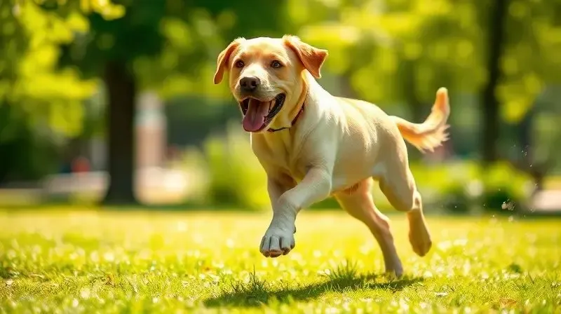 Cachorro saudável e com pelos brilhantes correndo feliz, demonstrando os principais benefícios da ração Golden para a saúde do cão.