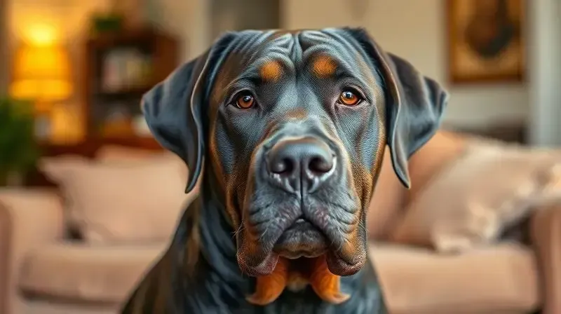 Um Fila Brasileiro adulto, saudável e com pelo brilhante, demonstrando os benefícios visíveis de uma ração de alta qualidade.