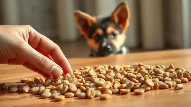 Pessoa analisando a textura de diferentes grãos de ração para escolher a melhor para seu cão Fox Paulistinha.