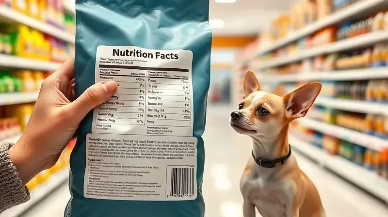 Pessoa analisando o rótulo nutricional de um pacote de ração para escolher a melhor opção para seu cão Chihuahua.