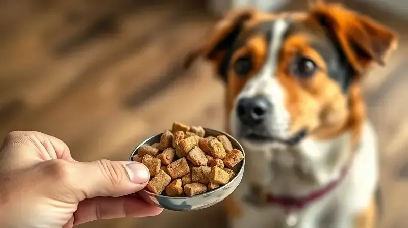 Pessoa analisando a textura e os ingredientes da ração para escolher a melhor opção para seu cachorro vira-lata.