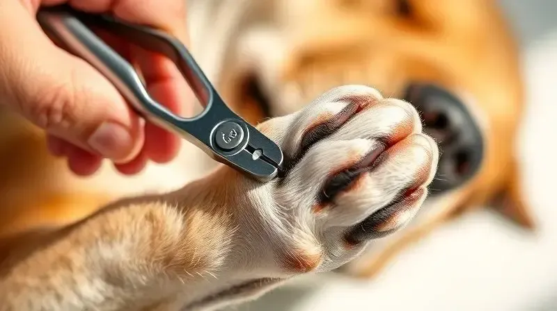 Demonstração segura de como cortar a unha de um cachorro, com o cortador posicionado corretamente na ponta da unha para evitar o sabugo.