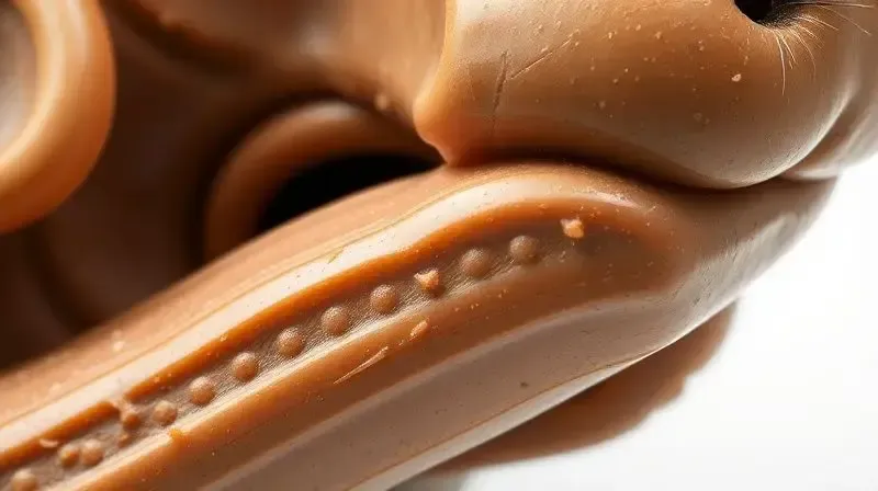 Close-up em um brinquedo de borracha super resistente para cães, demonstrando o material e a durabilidade do produto para mastigadores fortes.