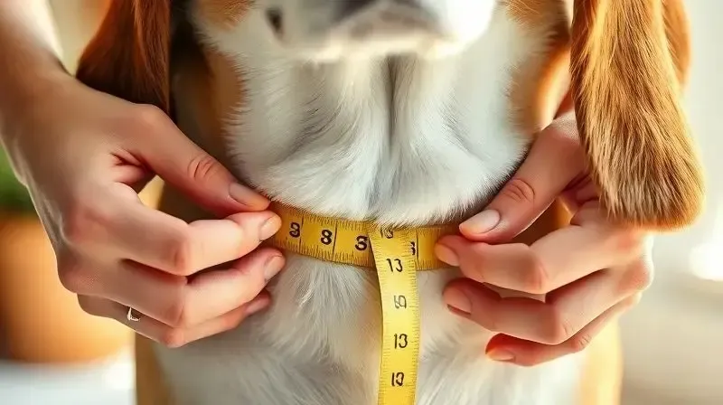 Pessoa medindo a cintura de um cachorro com uma fita métrica para encontrar o tamanho correto da fralda canina.