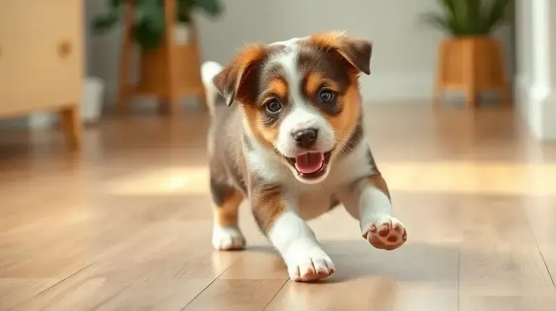 Filhote de cachorro saudável e feliz brincando em um ambiente seguro, ilustrando a segurança do uso de Neopet em filhotes.
