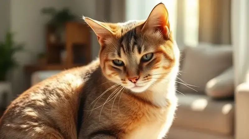 Gato castrado saudável com pelagem brilhante, representando a alimentação para necessidades especiais como controle de bola de pelo.