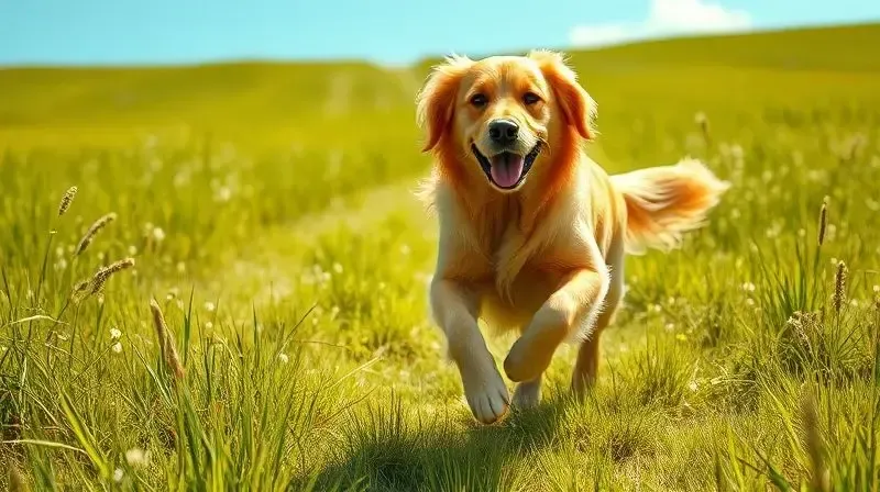 Cachorro saudável e feliz correndo na grama, ilustrando as vantagens e os benefícios de uma boa nutrição para cães.